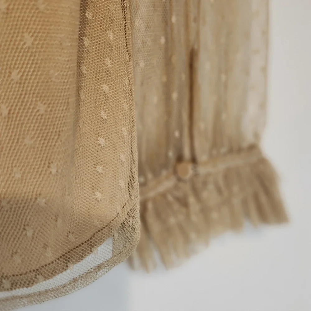 J. Crew Vintage Inspired Ruffle Collar Mesh Blouse In Antique Camel Size Medium - Picture 5 of 8